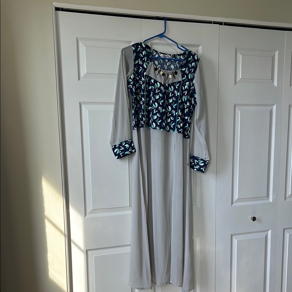 Elegant Gray and Blue Women's Dress